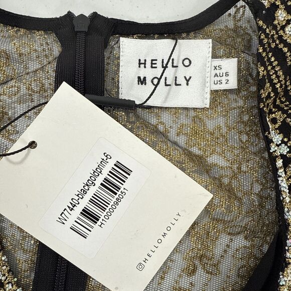 Hello‎ Molly Bodysuit Womens 2 Black Gold Print Sparkly Whimsical Steampunk Y2K - Picture 11 of 12